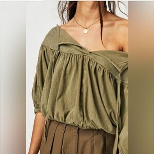 Free People Olive Green Off-Shoulder Blouse